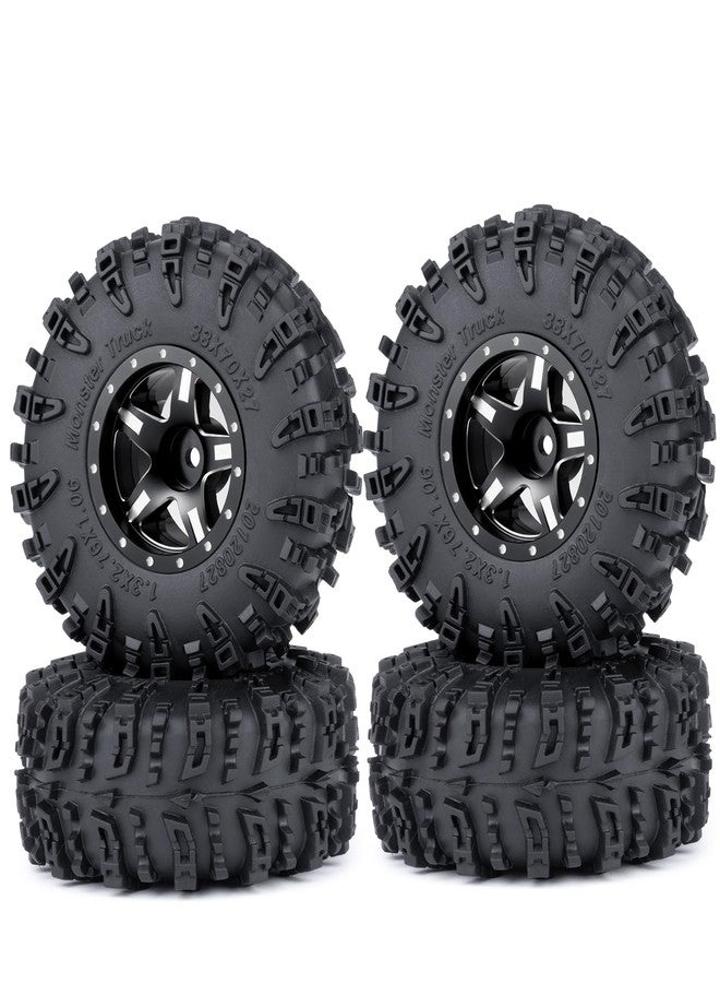 JGGZONE 4PCS 1.3" Beadlock Wheel Tires Set Aluminum 1.3inch 5-Spoke Beadlock Wheel Hub Wheel Rim 7mm Hex ＆ 70mm/2.76inch Rubber Crawler Tires for 1/18 1/24 RC Crawler Car SCX24 TRX4M (Black) - Image 5